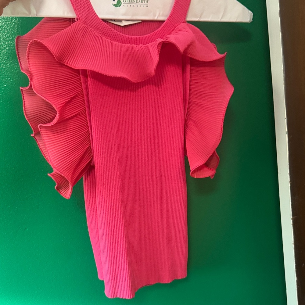Vibrant Pink Ruffled Blouse Structured High Quality Women’s Fashion Top